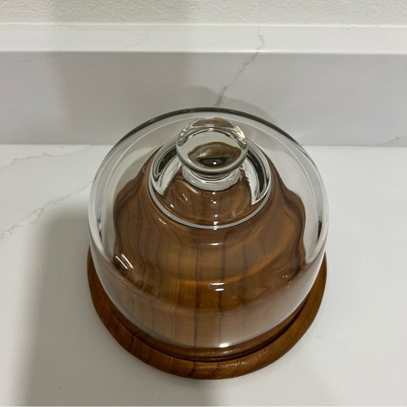 Vintage Dolphin Genuine Teakwood Glass Cloche Cheese Board Made in Thailand - Picture 4 of 6